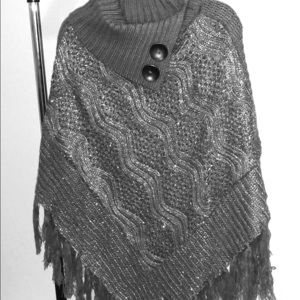 Gray & Silver Sequined Poncho Sweater